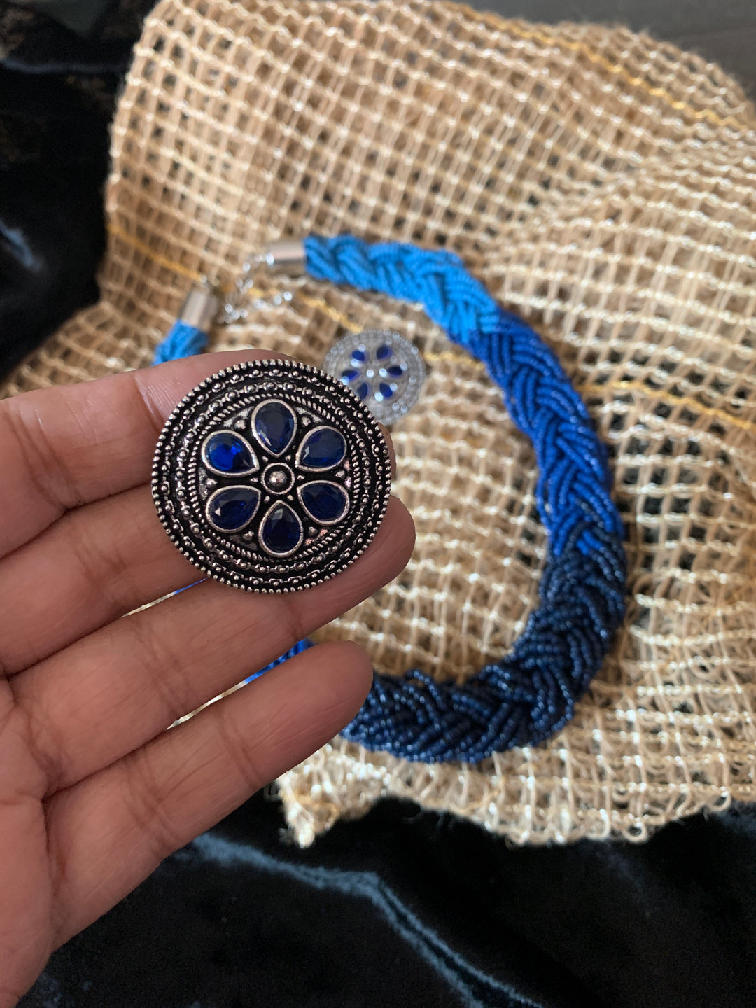 Blue Shaded Necklace with Studs