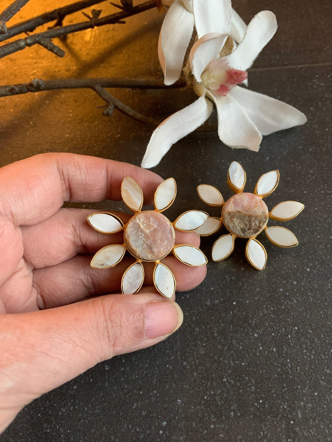 White Floral Studs - SHIVKA