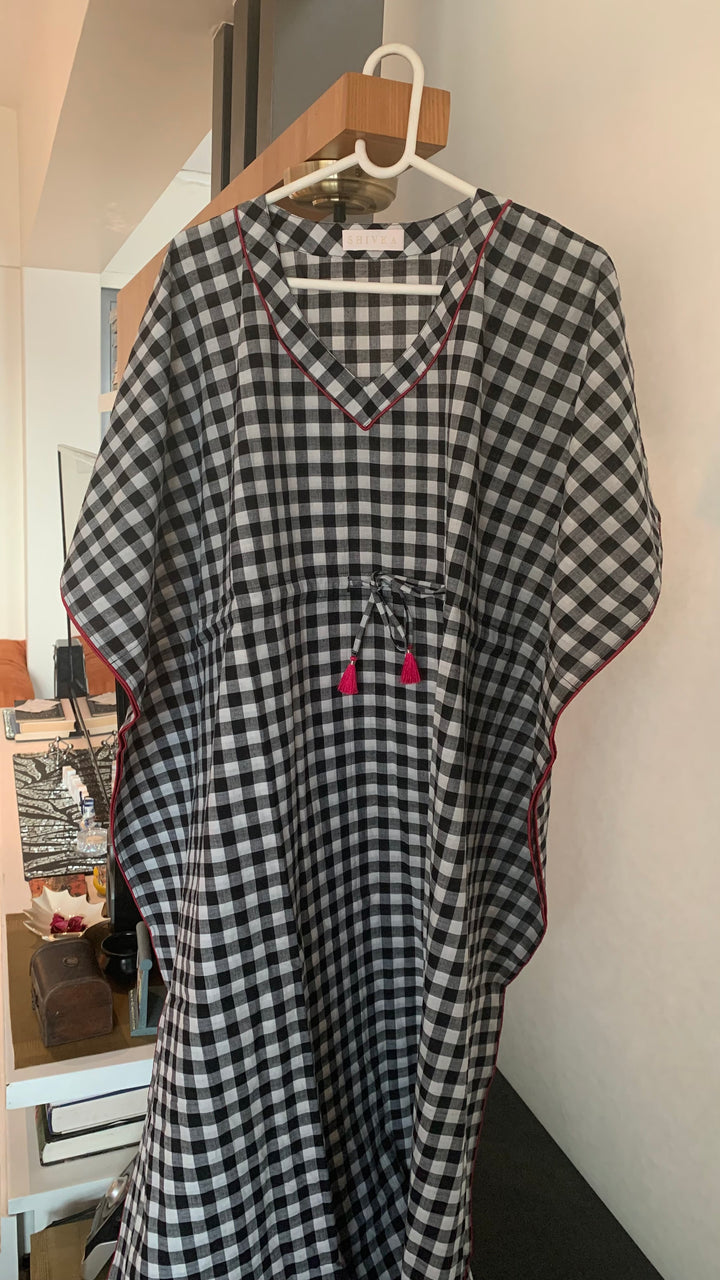 Black and White Checkered Cotton Kaftan