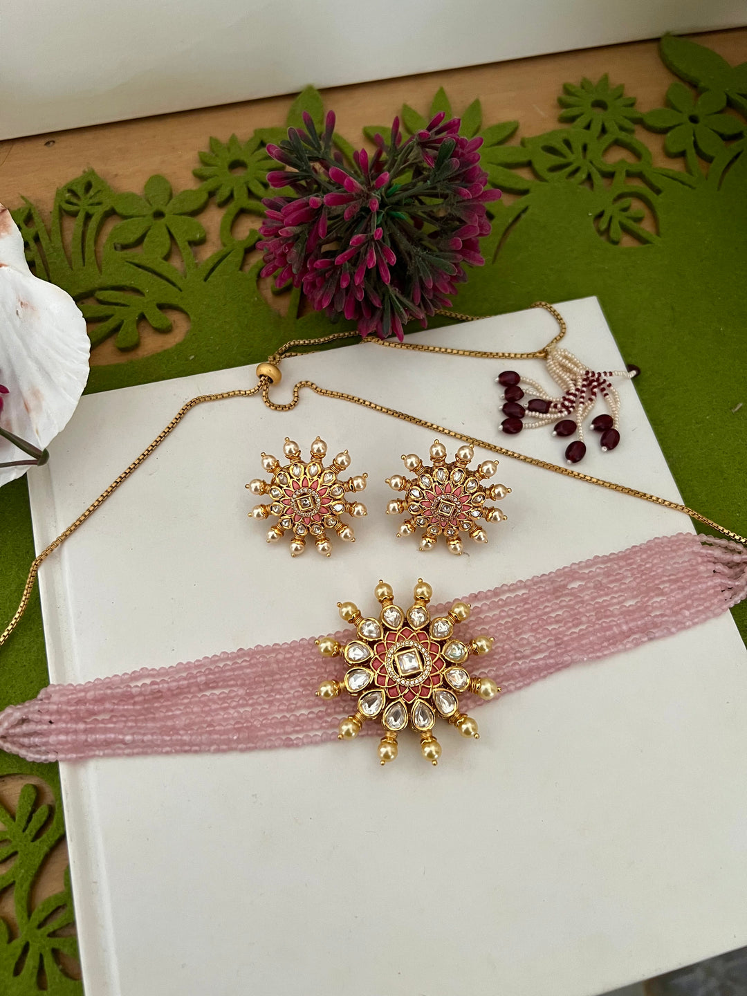 Beautiful Pink Kundan Choker with Studs