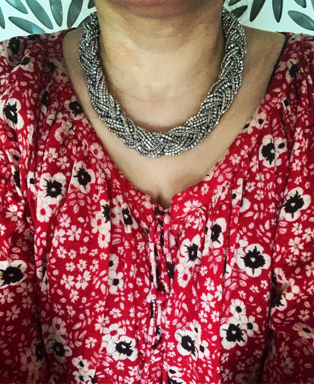 Criss Cross Silver Beaded Necklace