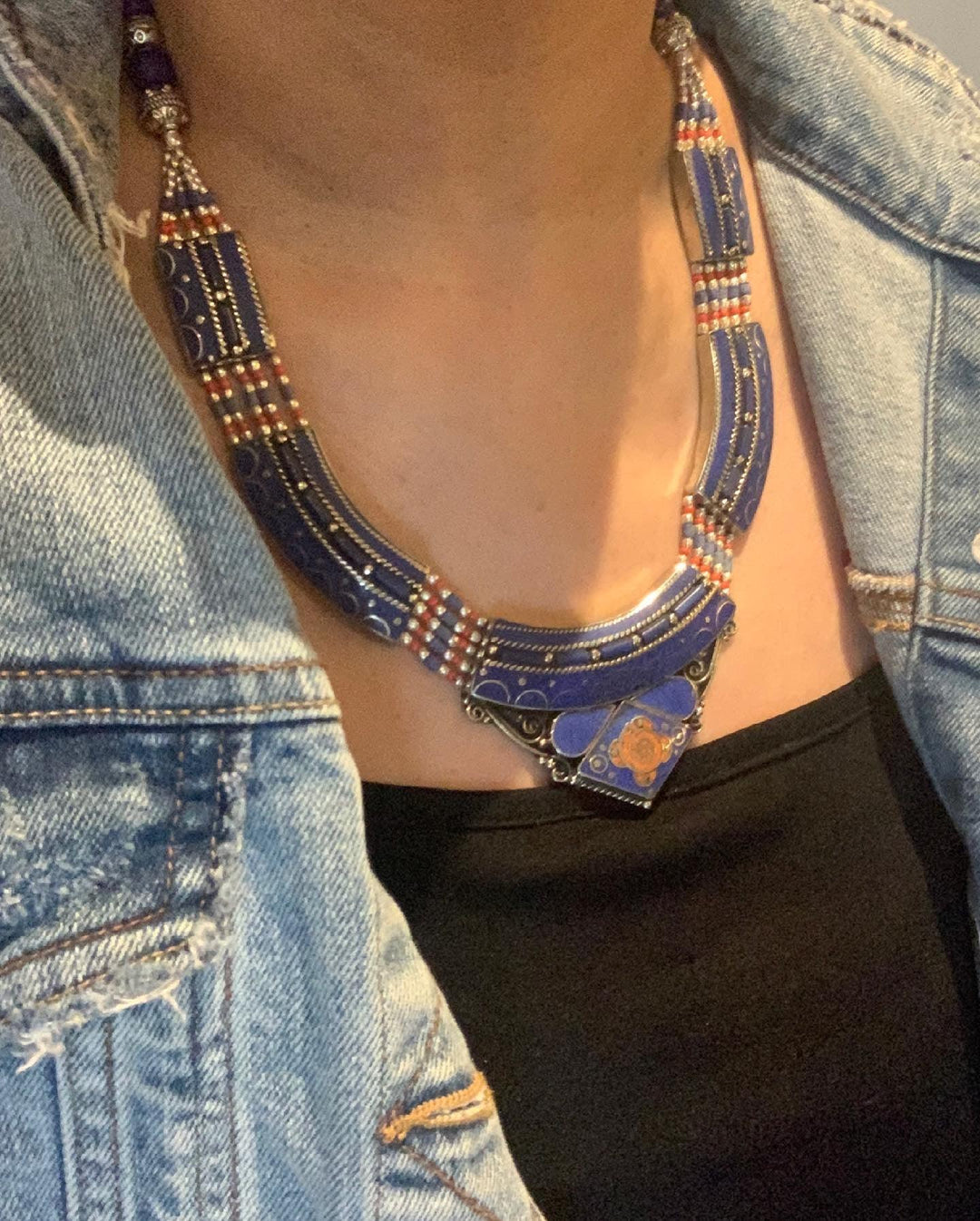Lapis Lazuli Silver Tone Necklace - SHIVKA