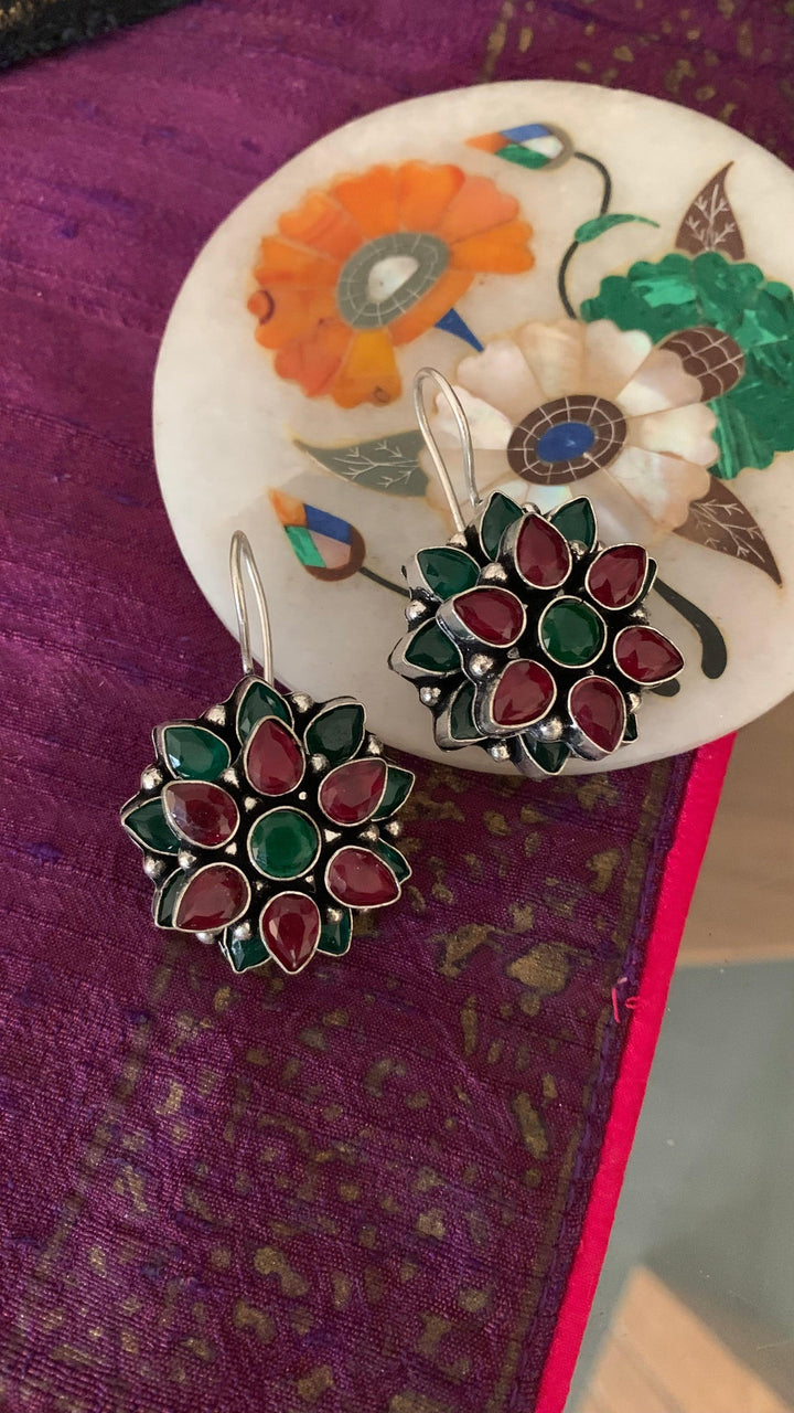 Multicoloured Double Layered Stone Earrings - SHIVKA