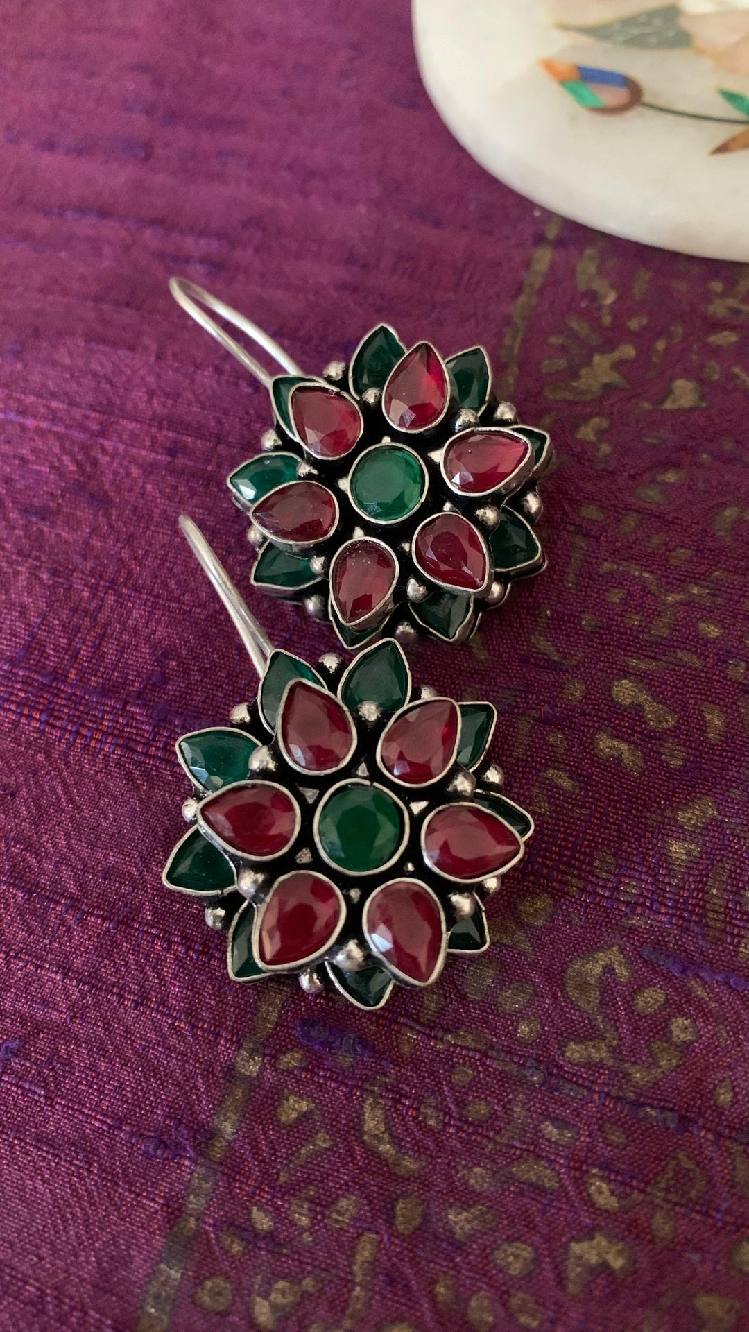 Multicoloured Double Layered Stone Earrings - SHIVKA