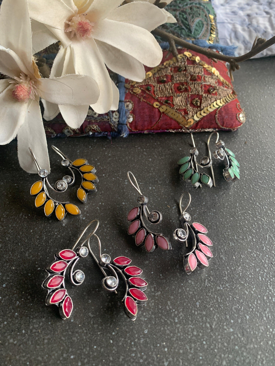 Leaf Shaped Stone Earrings - SHIVKA