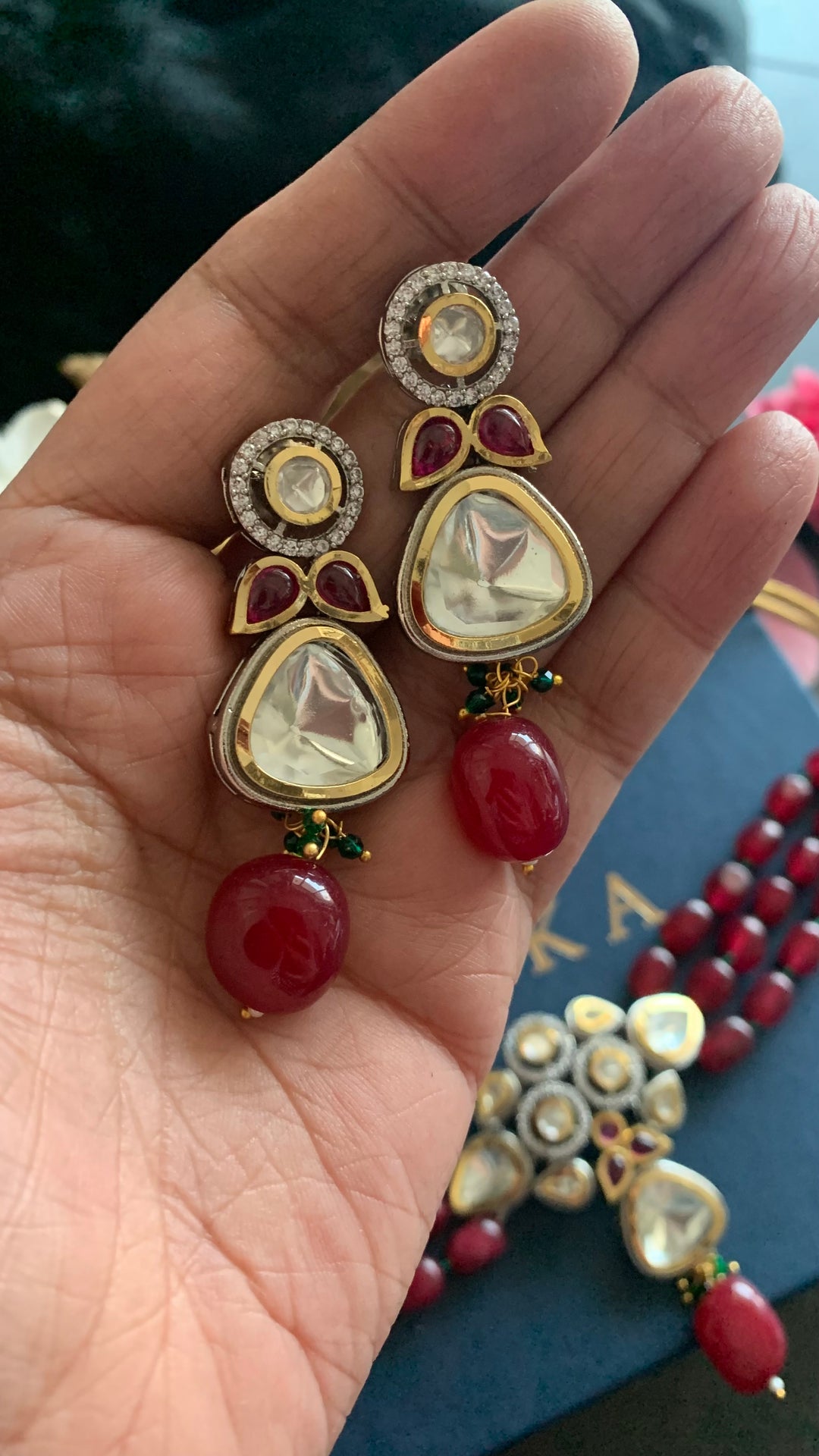 Beautiful Red Kundan Choker with Statement Earrings