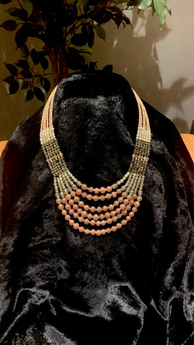 Peach and Gold Beaded Necklace - SHIVKA