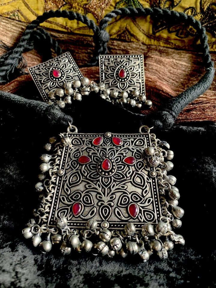 Red Ghungroo Pendant Necklace Set - SHIVKA