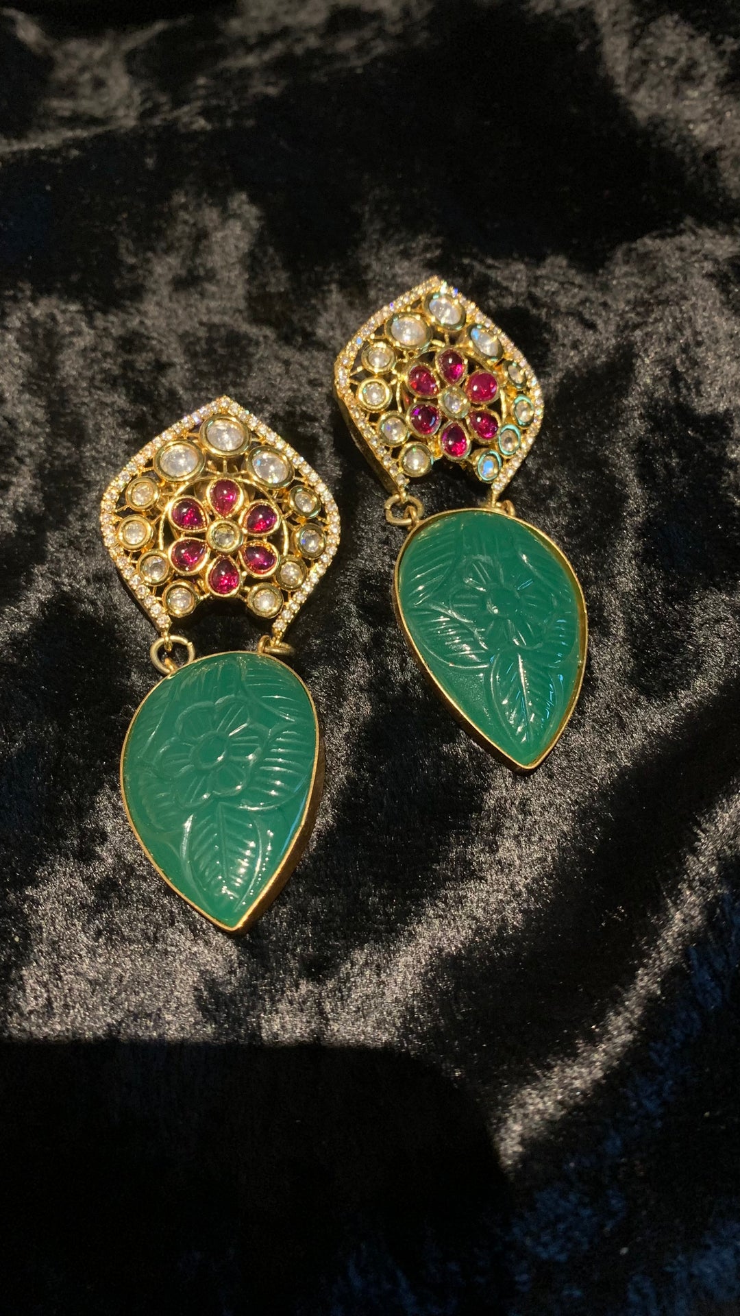 Carved Stone Kundan Earrings