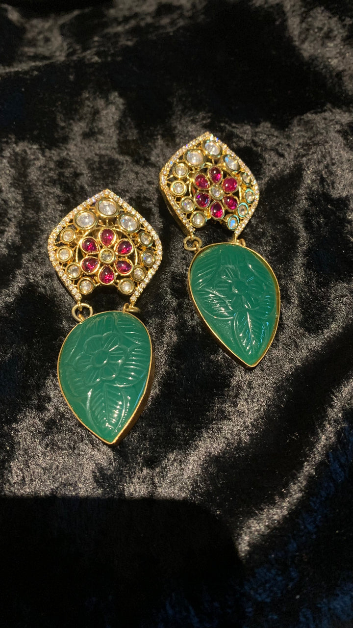 Carved Stone Kundan Earrings
