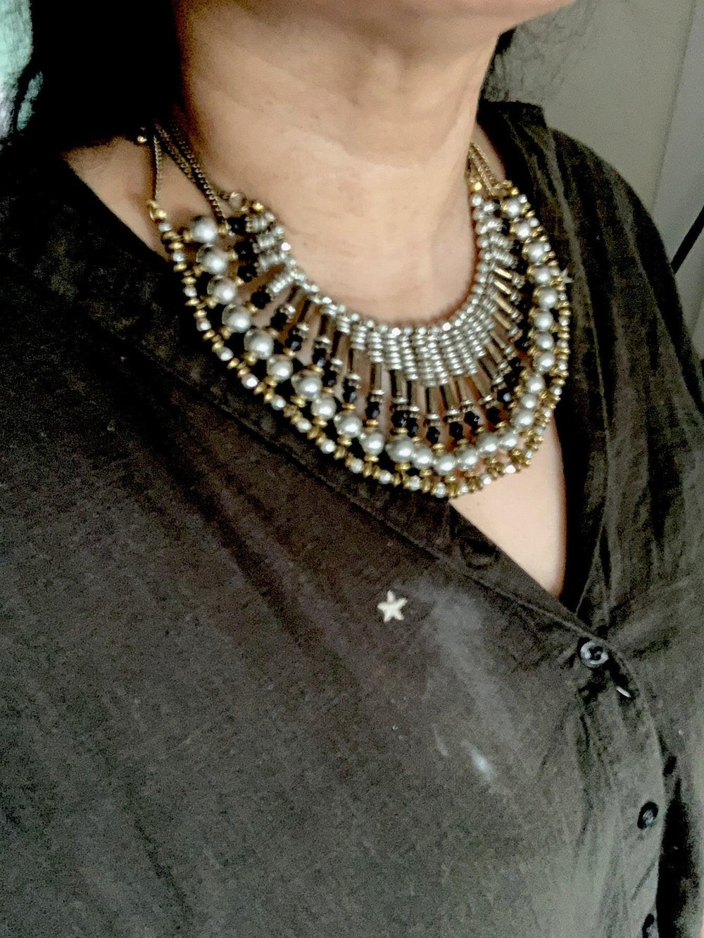 Tribal Beaded Necklace with Vintage Studs - SHIVKA