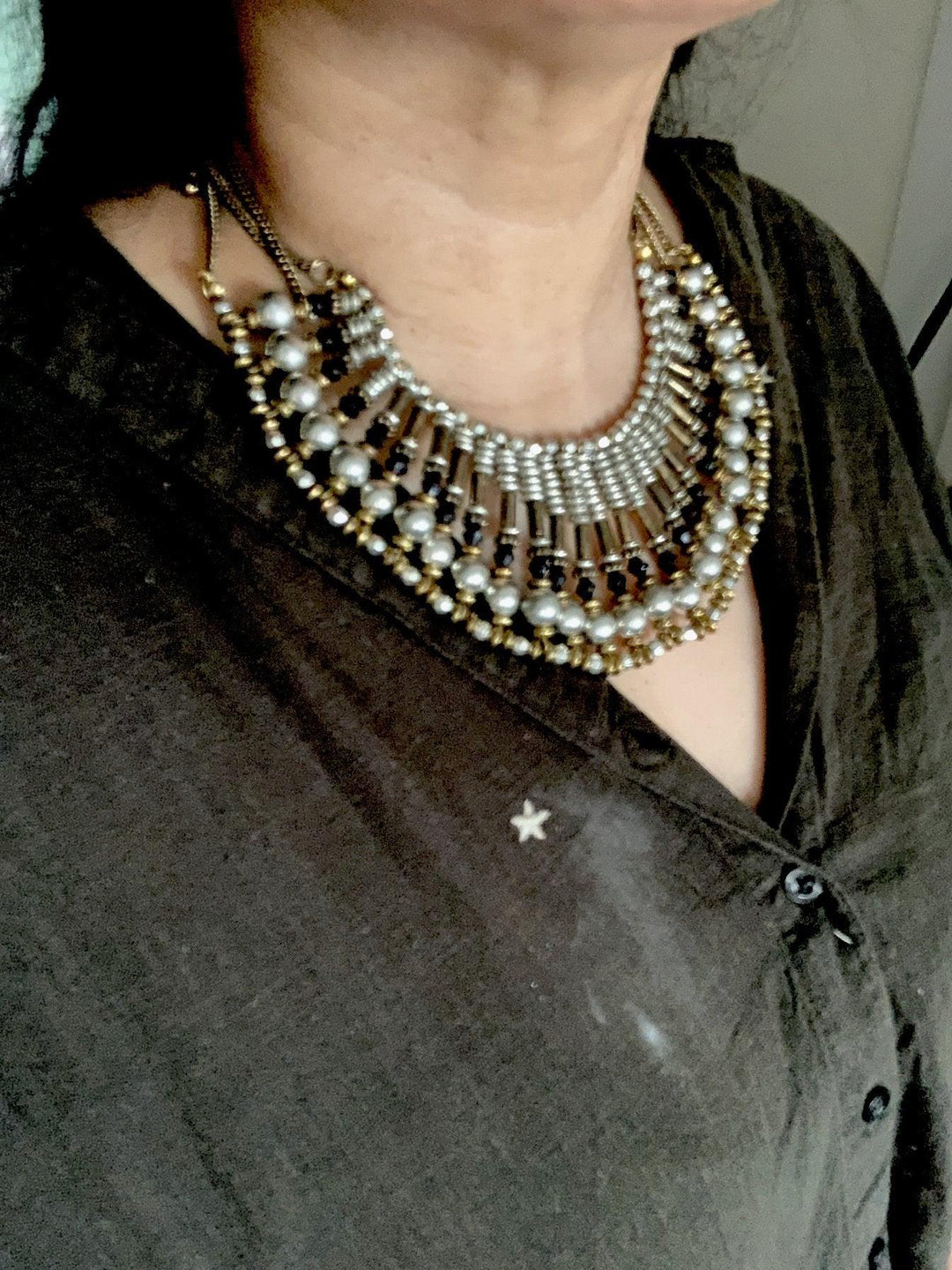 Tribal Beaded Necklace with Vintage Studs - SHIVKA