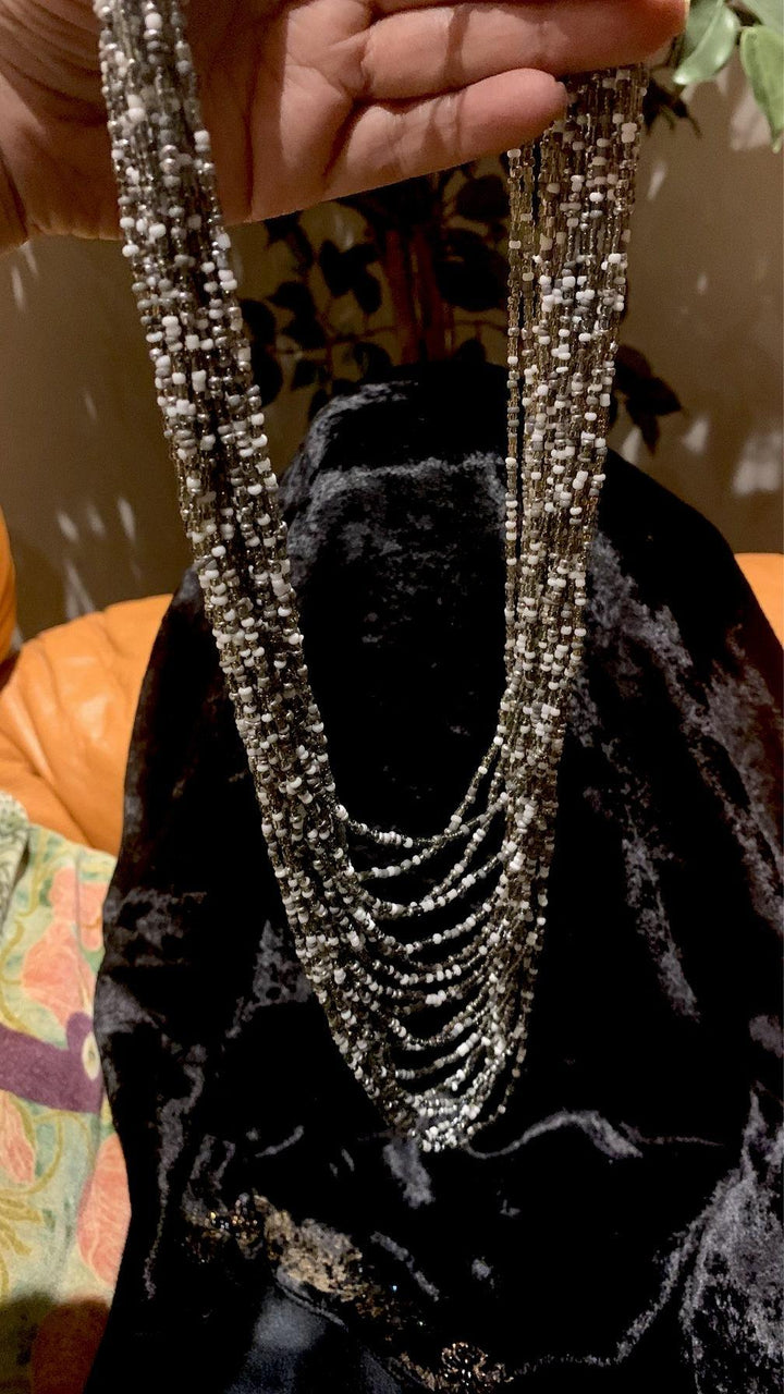 Grey Silver and White Beaded Necklace - SHIVKA