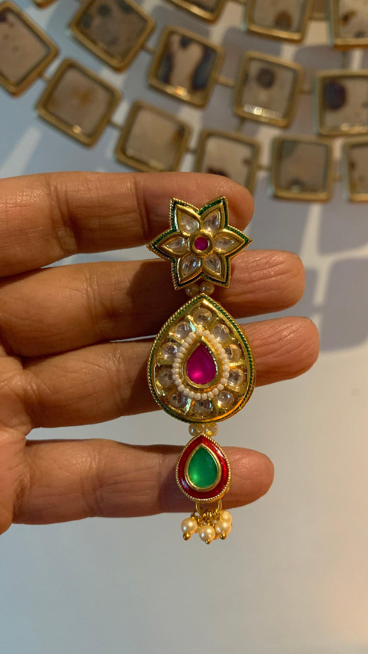 Pearl Mesh Kundan Choker with Earrings - SHIVKA