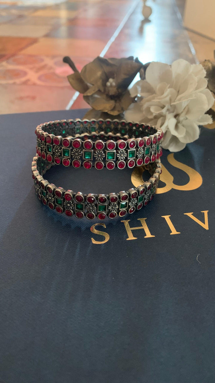 Statement Stone Bangles- Set of Two - SHIVKA