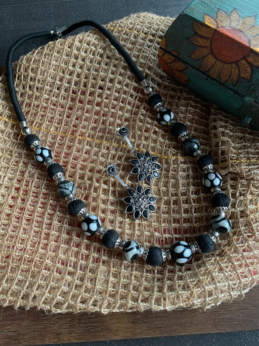 Black Beaded Necklace with Statement Danglers