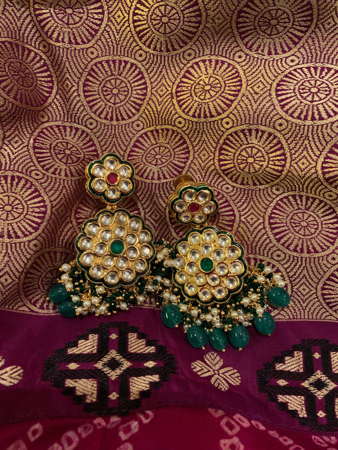 Traditional Flower Kundan Necklace with Earrings - SHIVKA