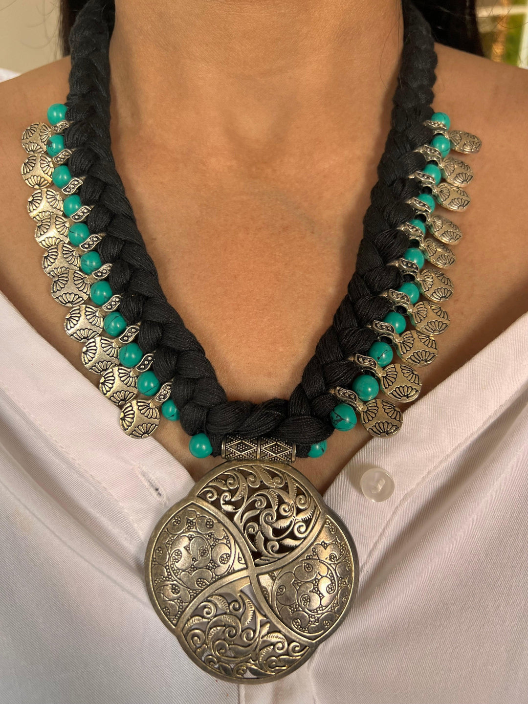 Silver Turquoise Tribal Necklace - SHIVKA