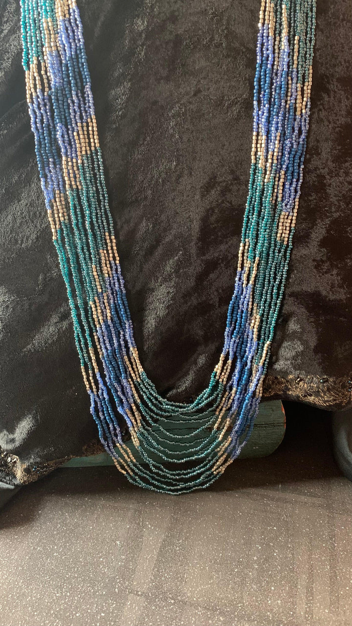 Maharani Blue Beaded Necklace with Statement Peacock Earrings - SHIVKA