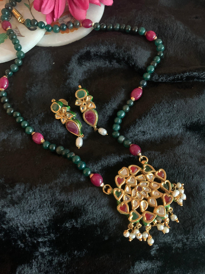 Vintage Jadau Pendant Necklace with Earrings - SHIVKA