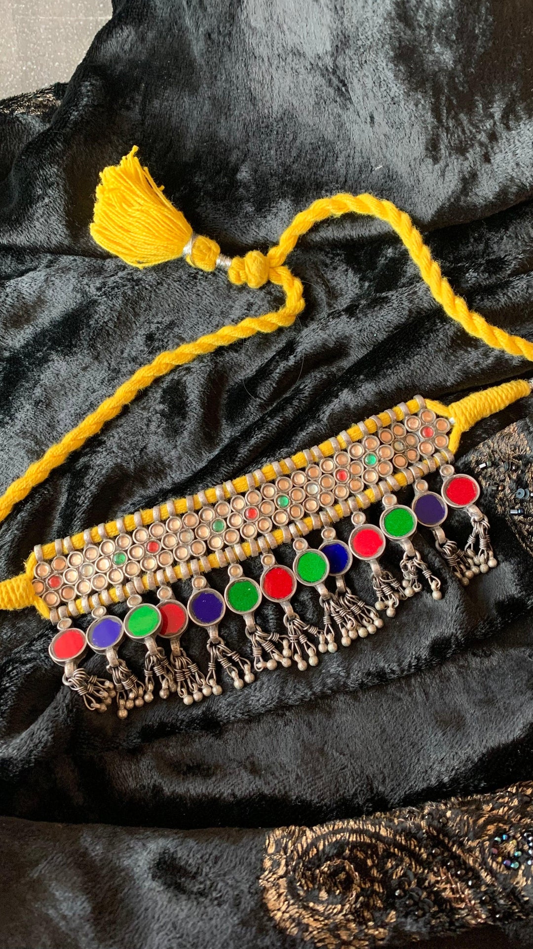 Vintage Pure 925 Silver Mirror Work Necklace - SHIVKA