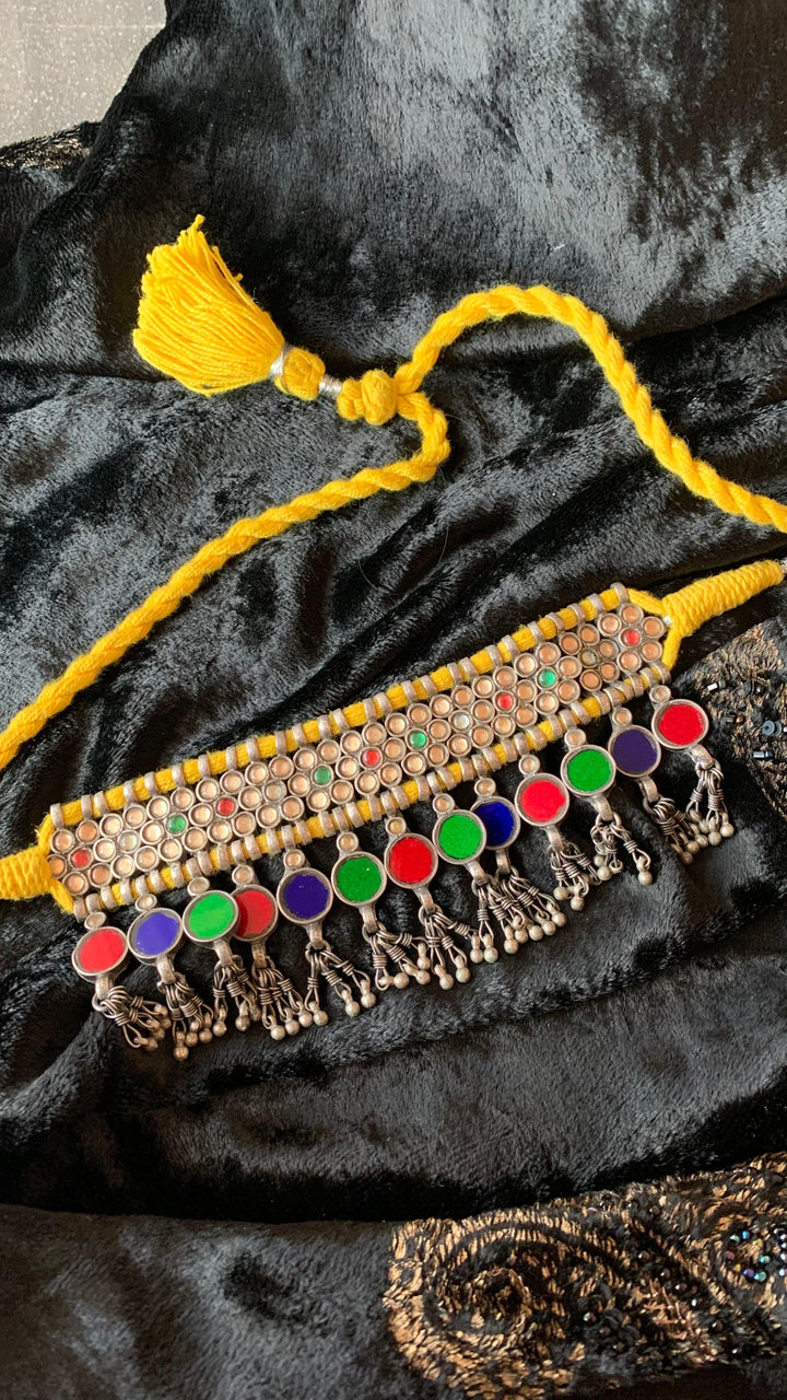 Vintage Pure 925 Silver Mirror Work Necklace - SHIVKA