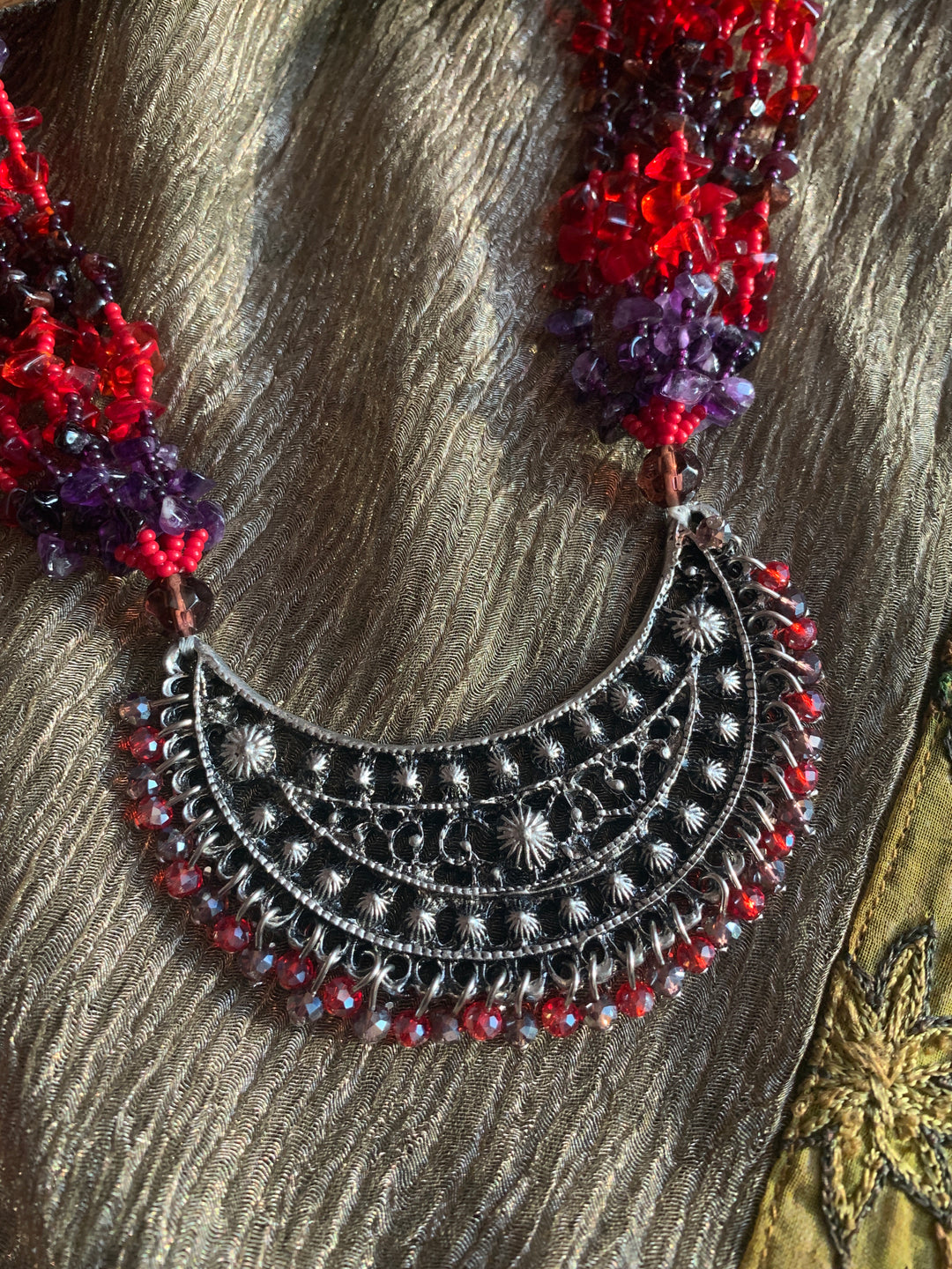 Crescent Beaded Long Necklace