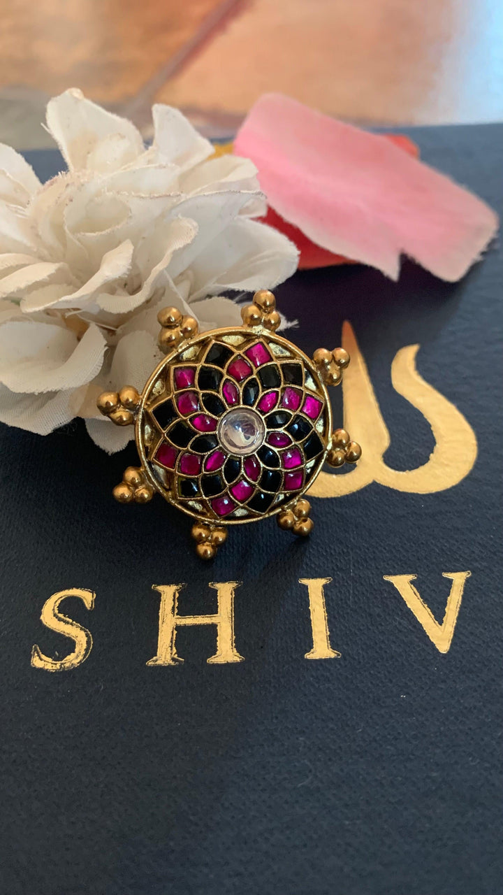 Statement Pure 925 Silver Kundan Ring - SHIVKA