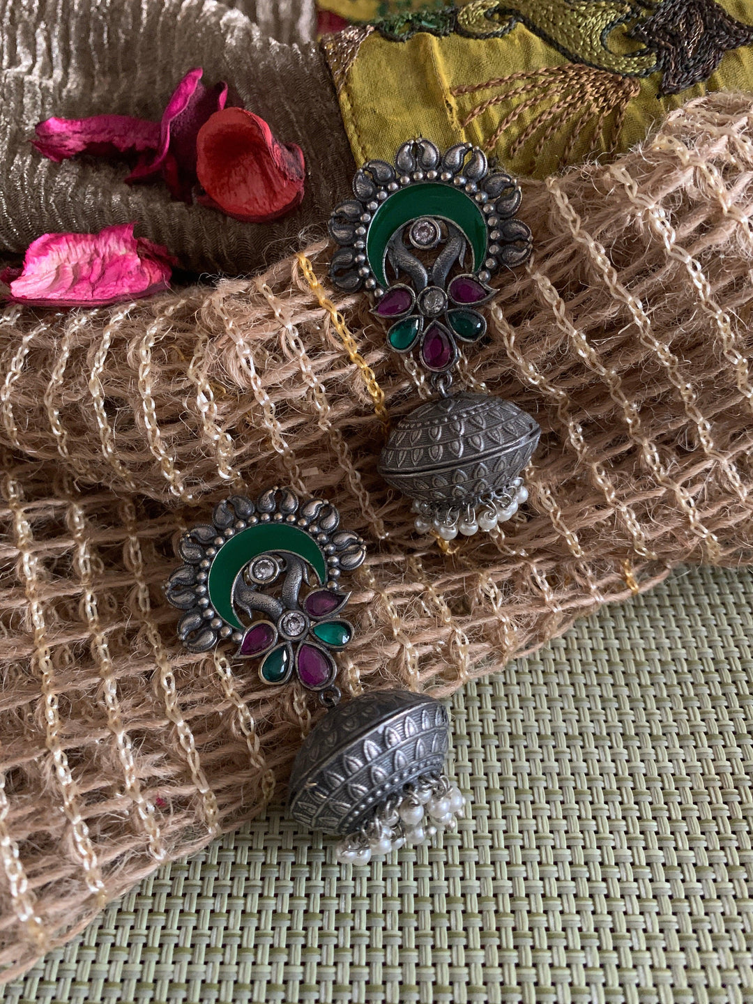 Gorgeous Green Enamelled Jhumkas - SHIVKA