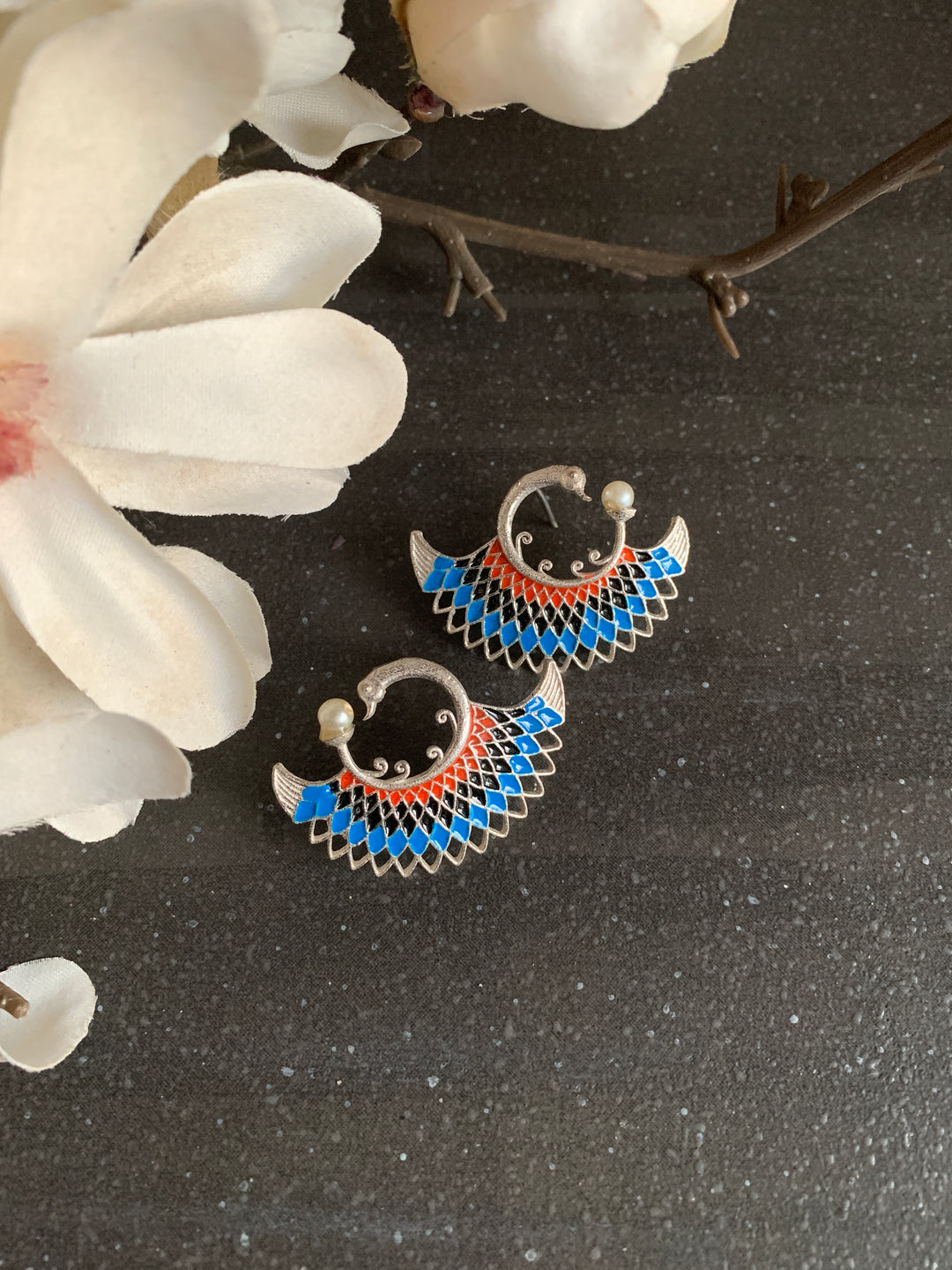 Enamelled Peacock Studs