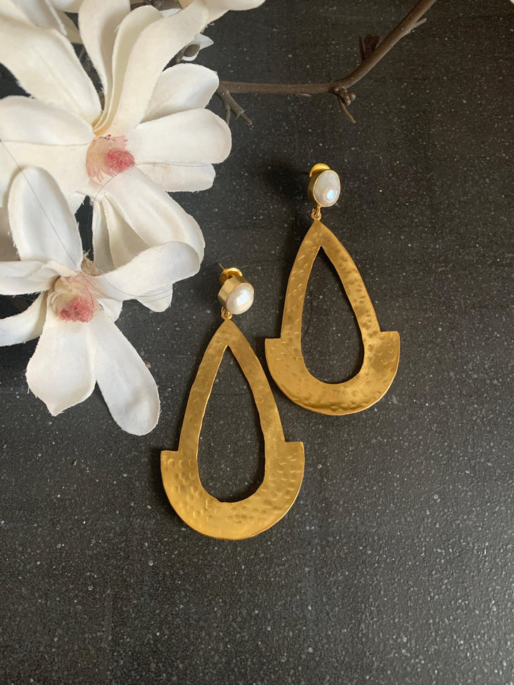 Statement Textured Gold Pearl Earrings - SHIVKA