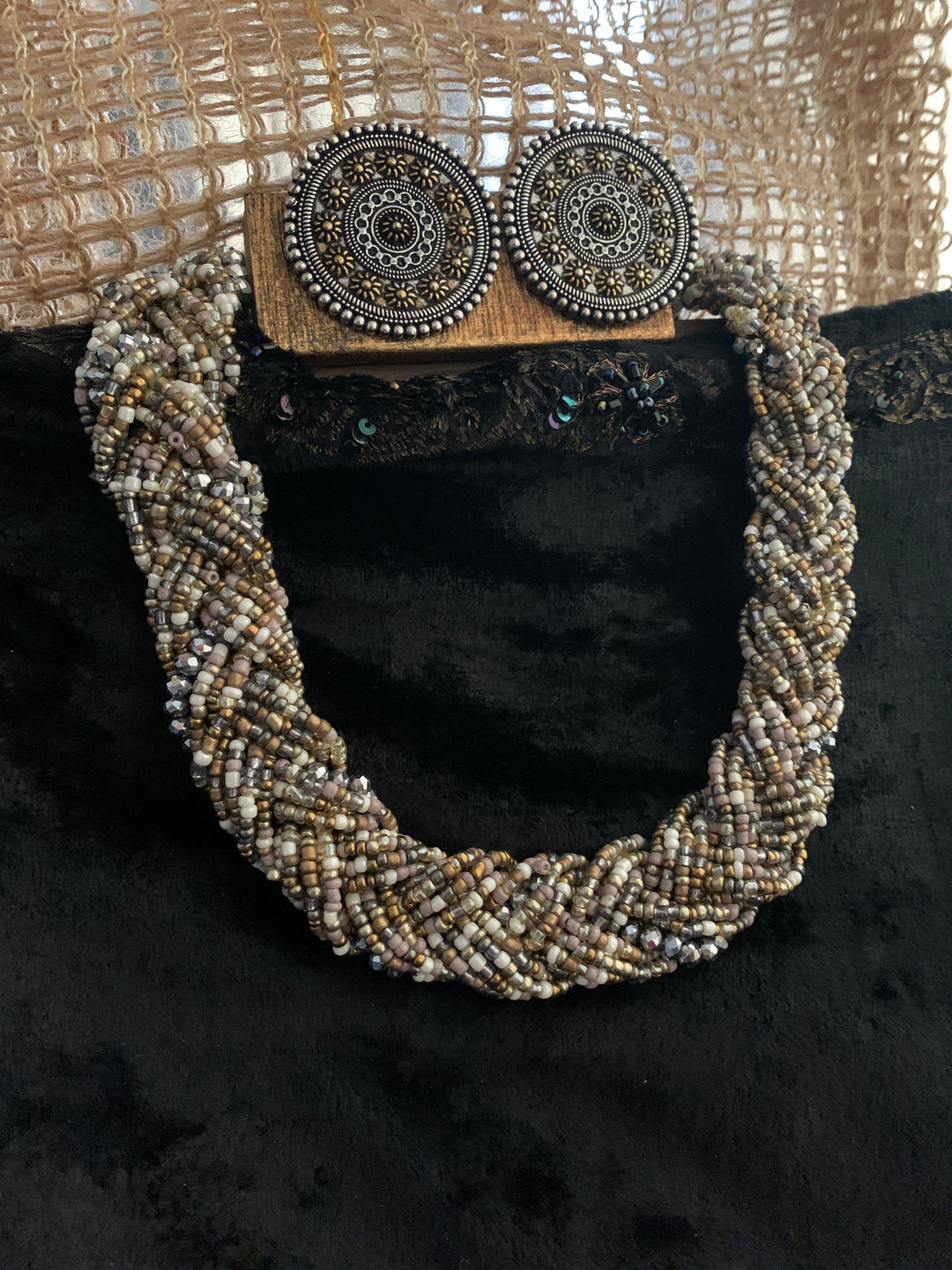 Statement Beaded Necklace with Statement Studs - SHIVKA
