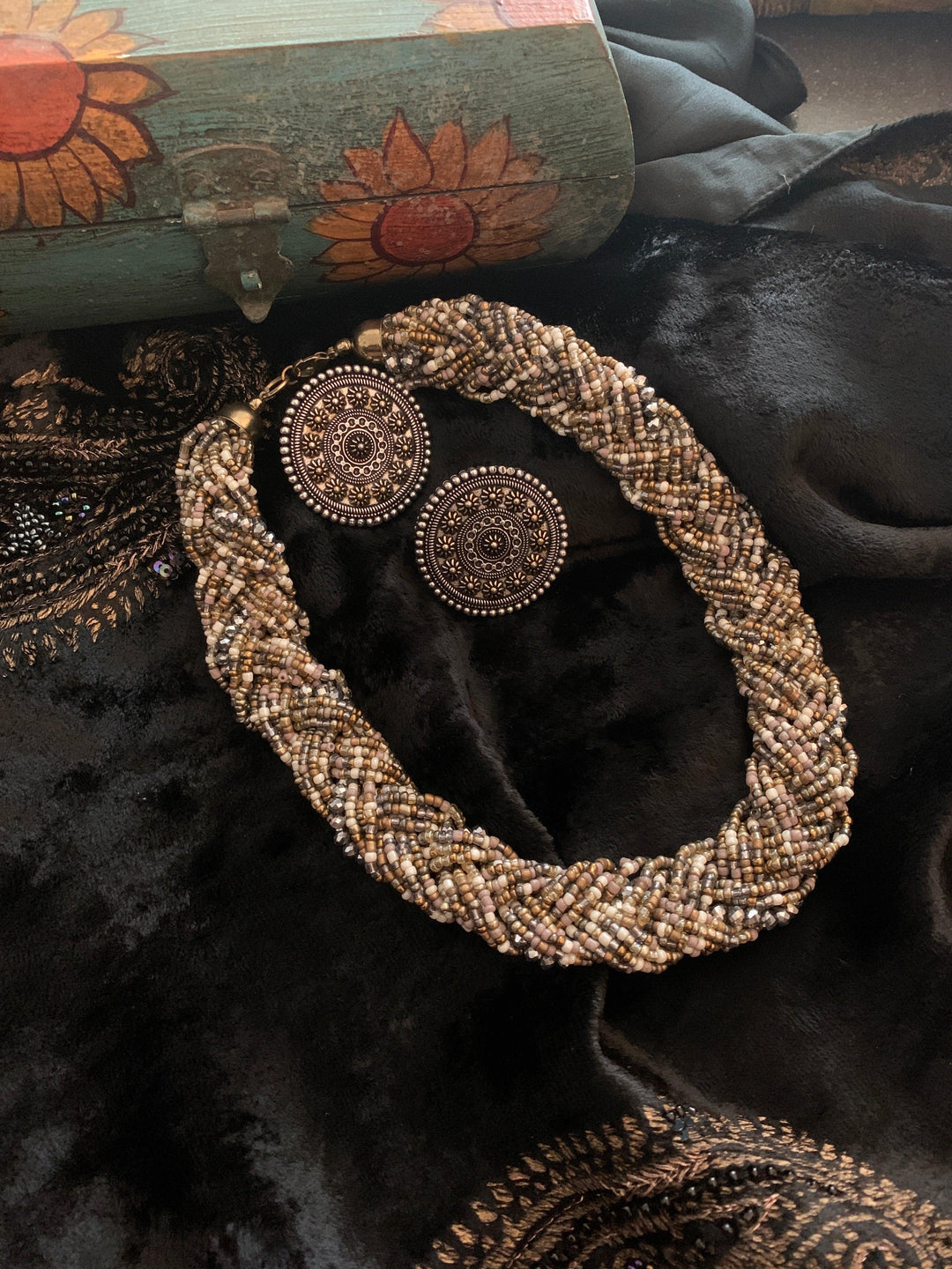 Statement Beaded Necklace with Statement Studs - SHIVKA