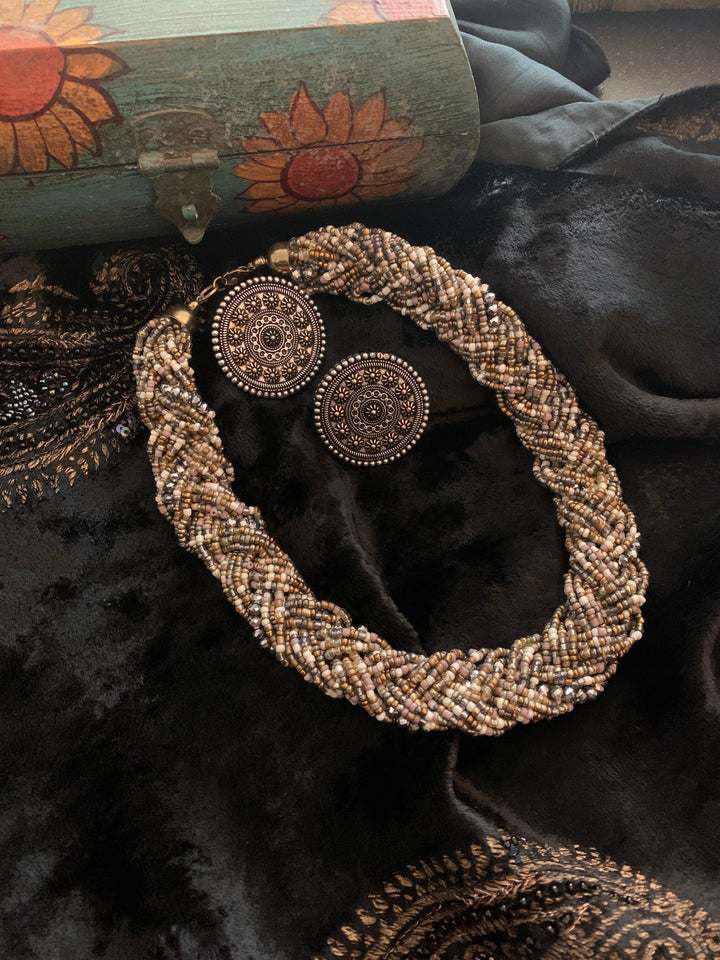 Statement Beaded Necklace with Statement Studs - SHIVKA