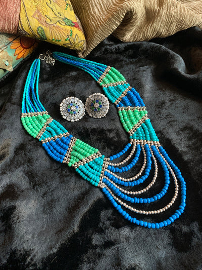 Statement Beaded Necklace with Enamelled Studs - SHIVKA