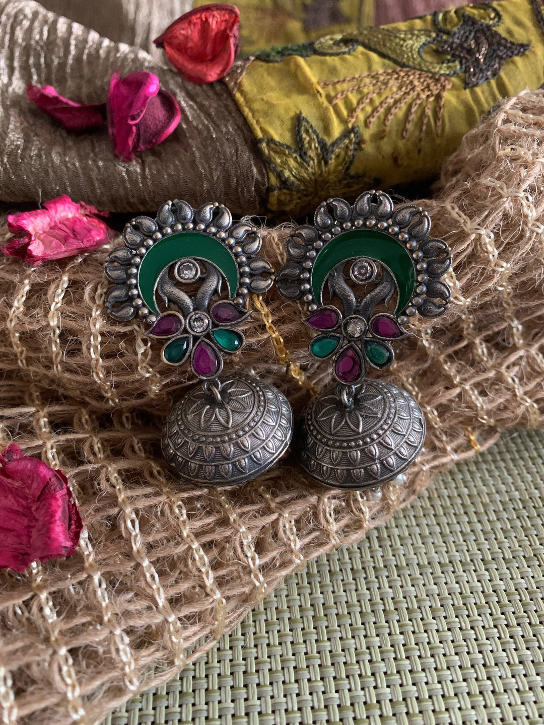 Gorgeous Green Enamelled Jhumkas - SHIVKA