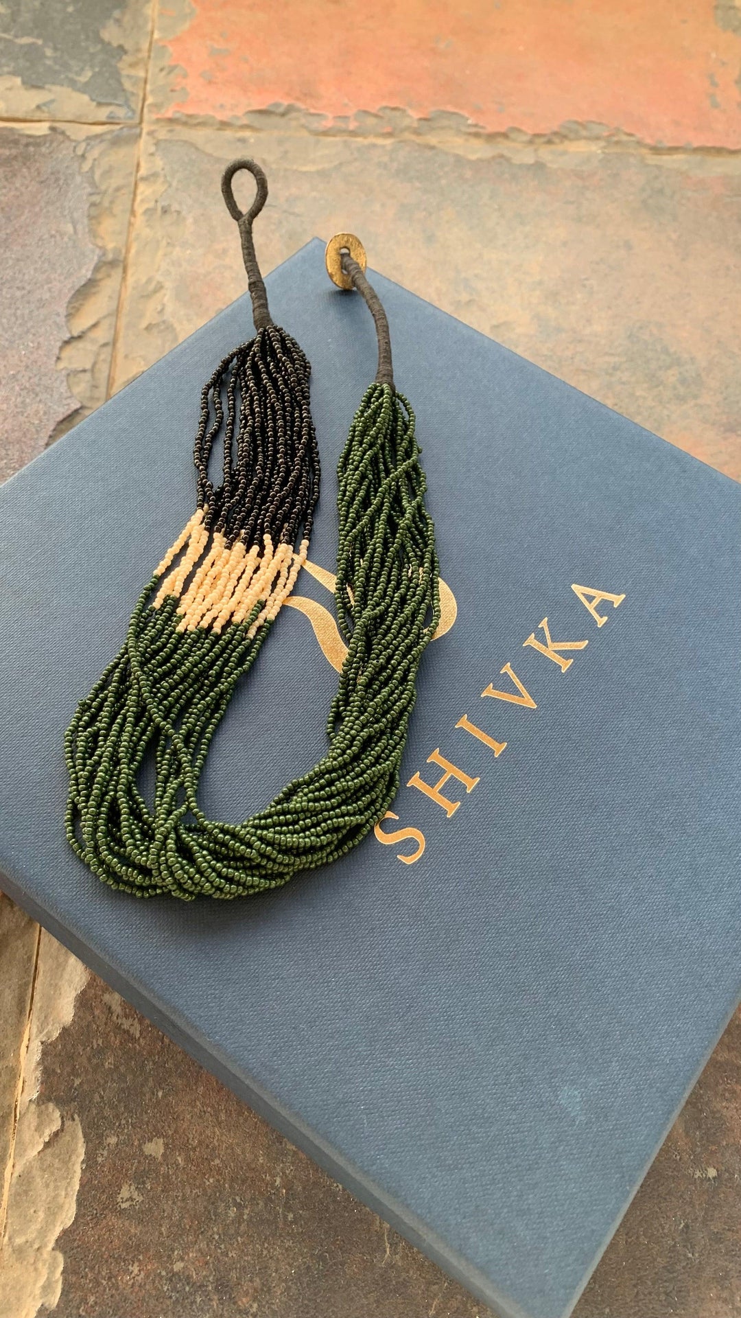 Stylish Green and Black Beaded Necklace with Statement Disc Studs - SHIVKA