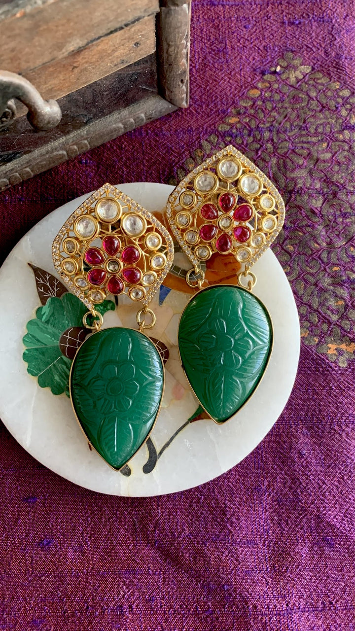 Carved Stone Kundan Earrings