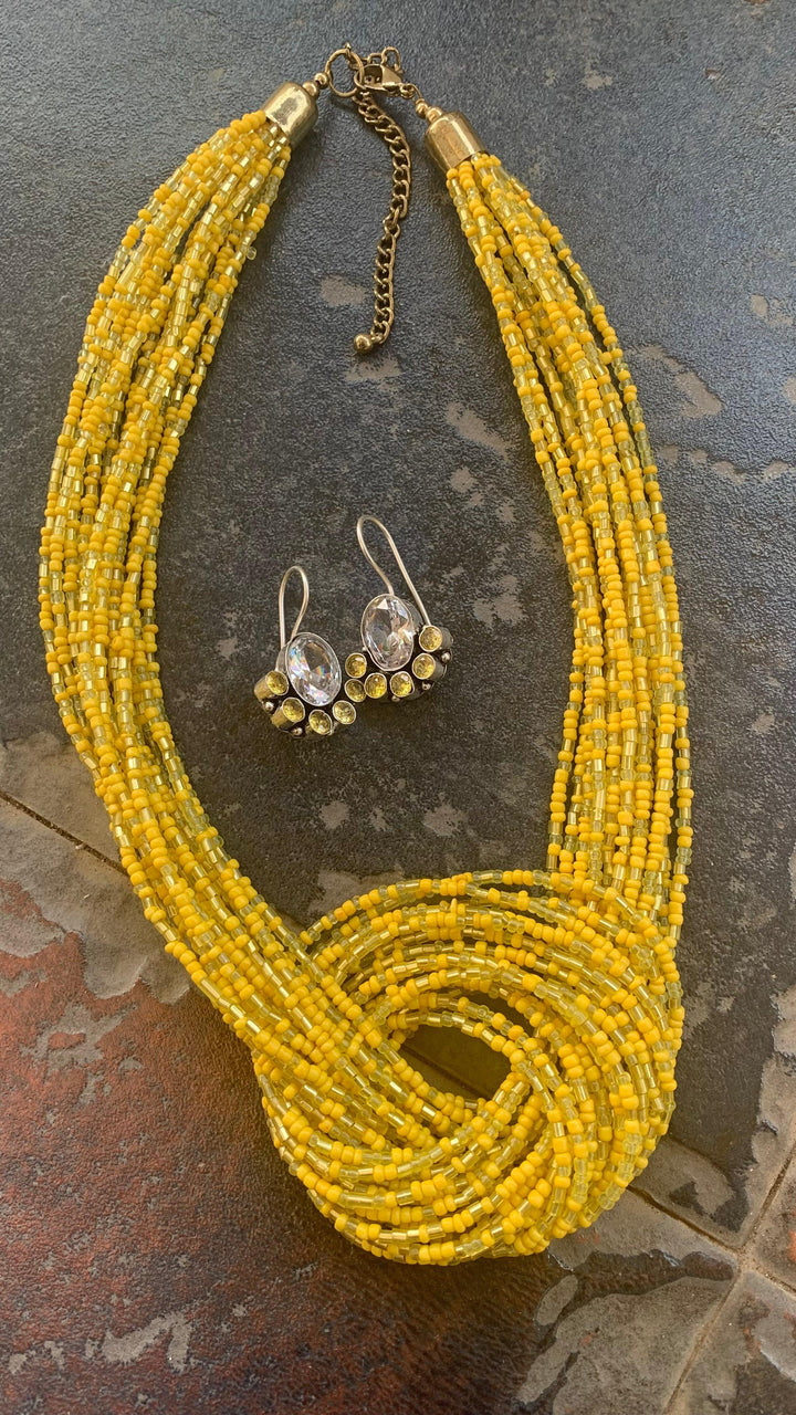 Sunshine Knotty Necklace with Statement Earrings - SHIVKA