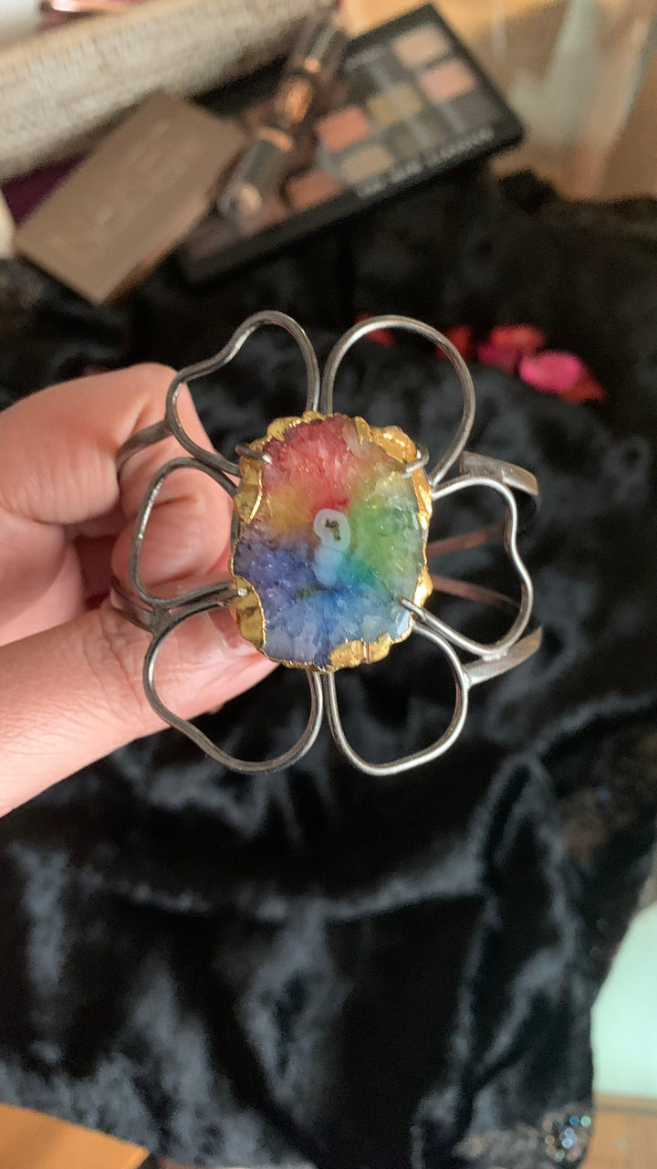 Rhodium Flower Cuff Bracelet - SHIVKA