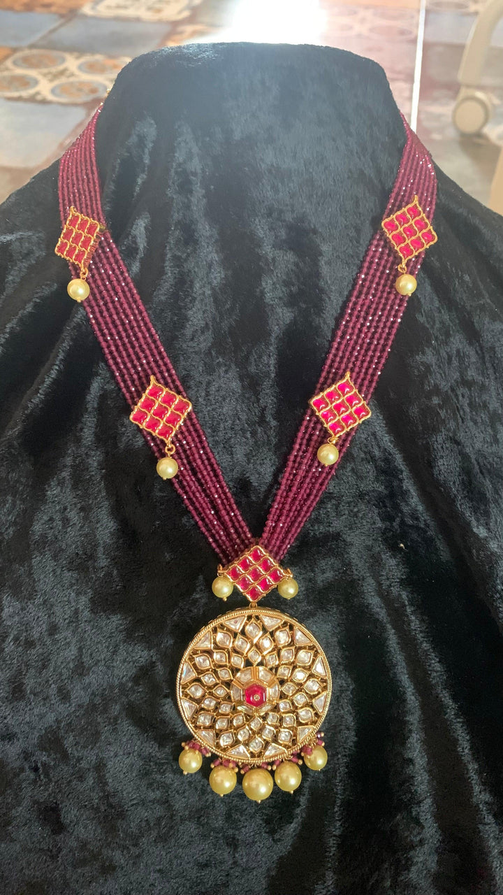 Kundan Pendant Ruby Necklace with Earrings - SHIVKA