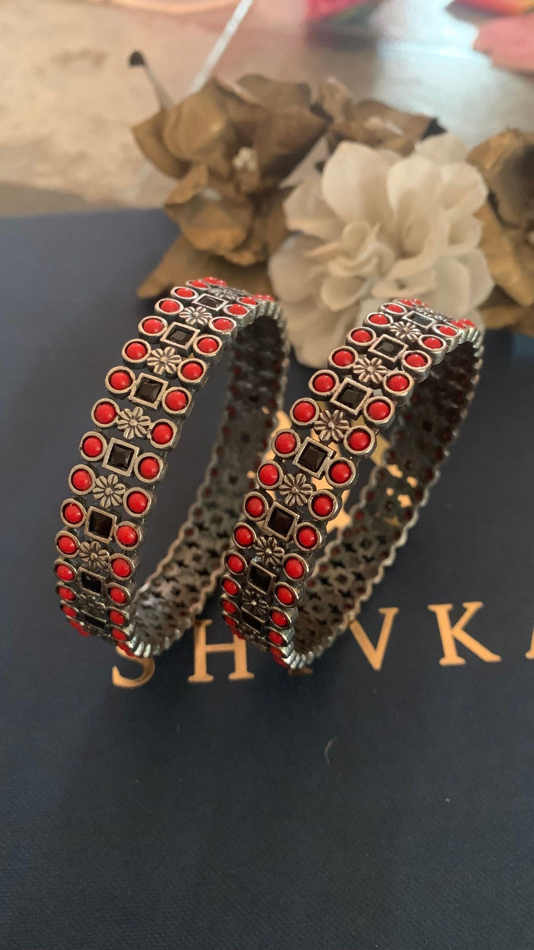 Statement Stone Bangles- Set of Two - SHIVKA
