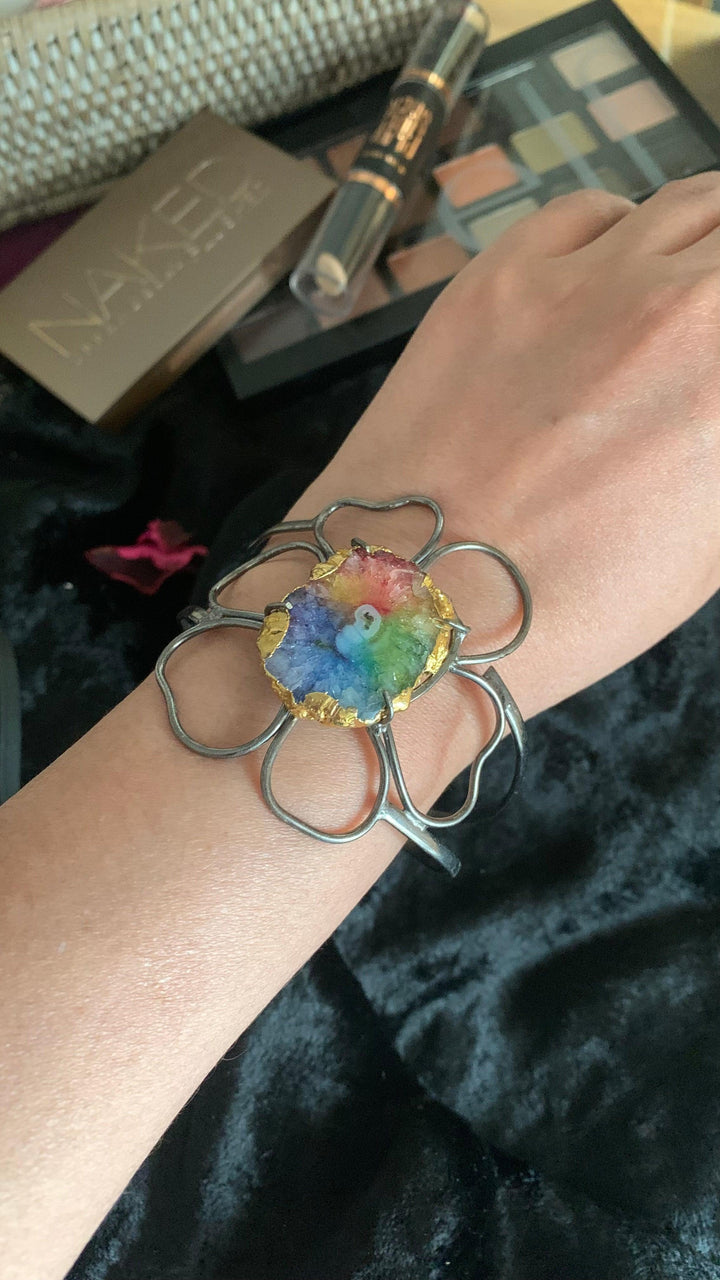 Rhodium Flower Cuff Bracelet - SHIVKA