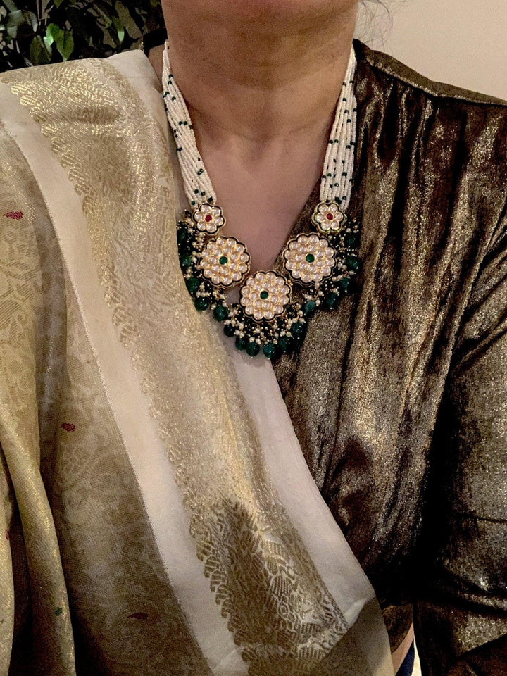 Traditional Flower Kundan Necklace with Earrings - SHIVKA