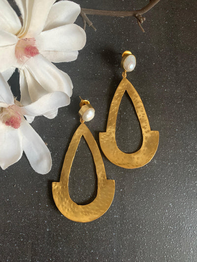 Statement Textured Gold Pearl Earrings - SHIVKA