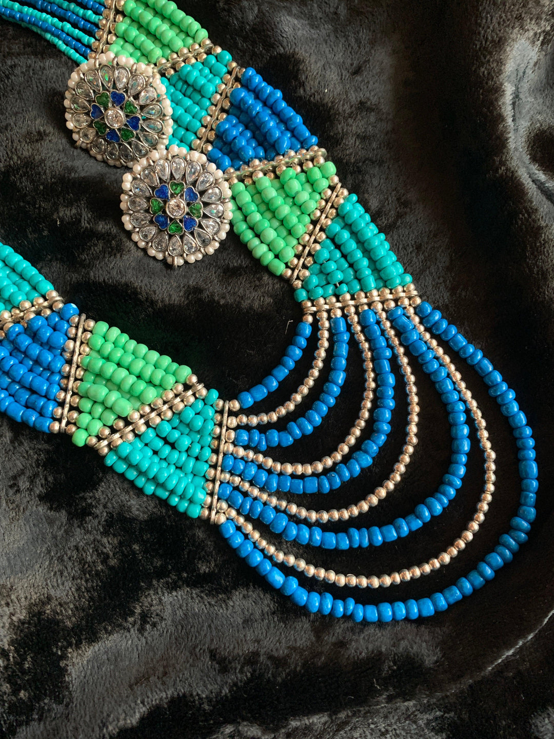 Statement Beaded Necklace with Enamelled Studs - SHIVKA