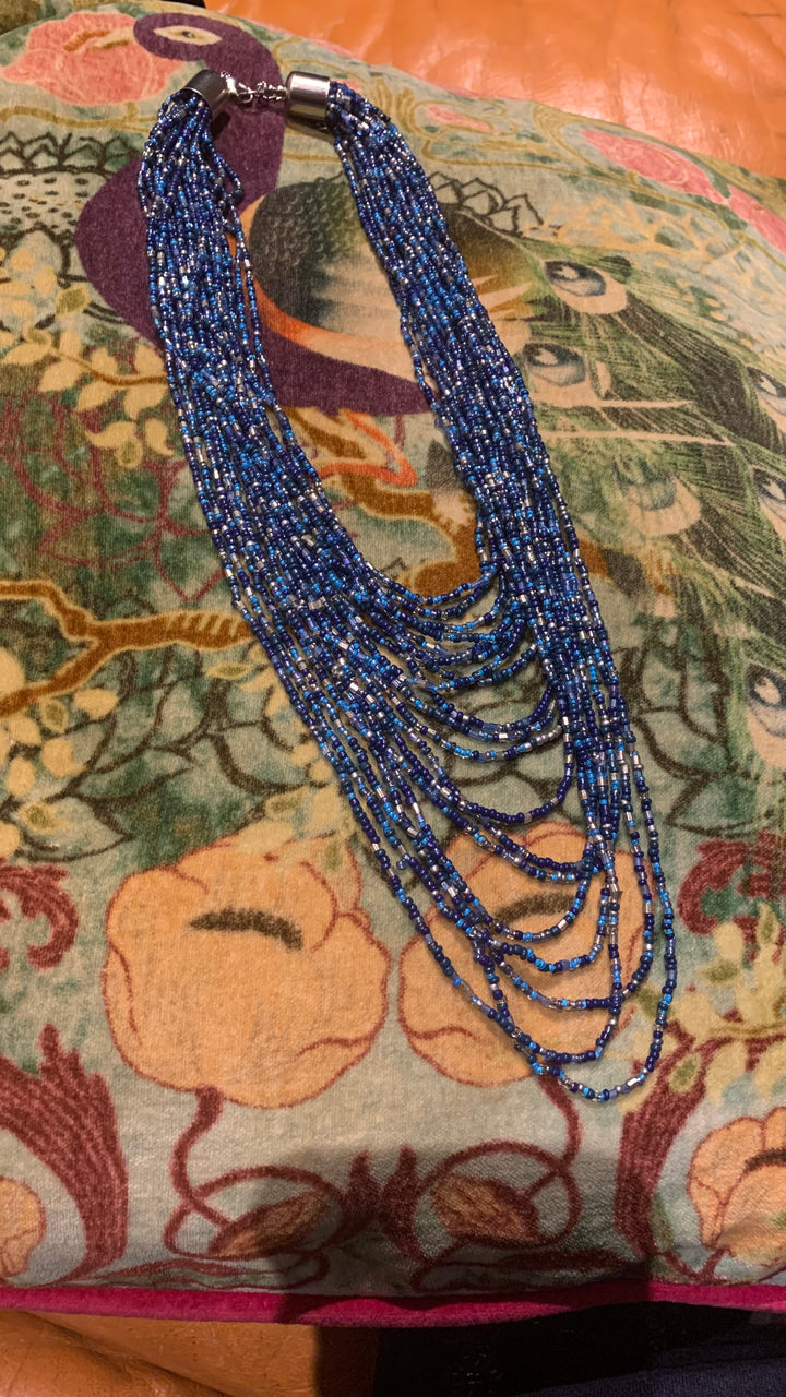 Blue and Silver Beaded Necklace
