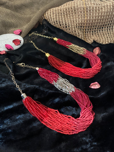 Statement Red Beaded Necklace - SHIVKA