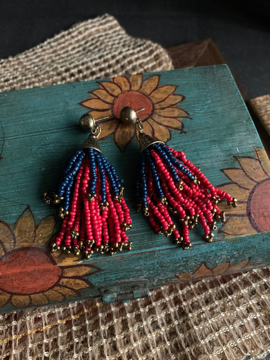 Stylish Red and Blue Danglers - SHIVKA