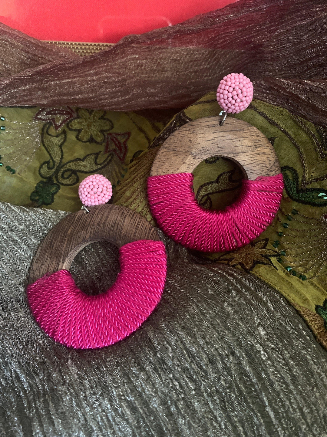Wooden Beaded Hoop Earrings - SHIVKA